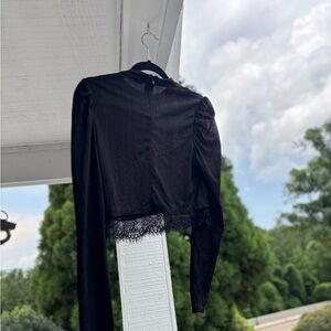 Zara Black Lace Trim Long Sleeve Top